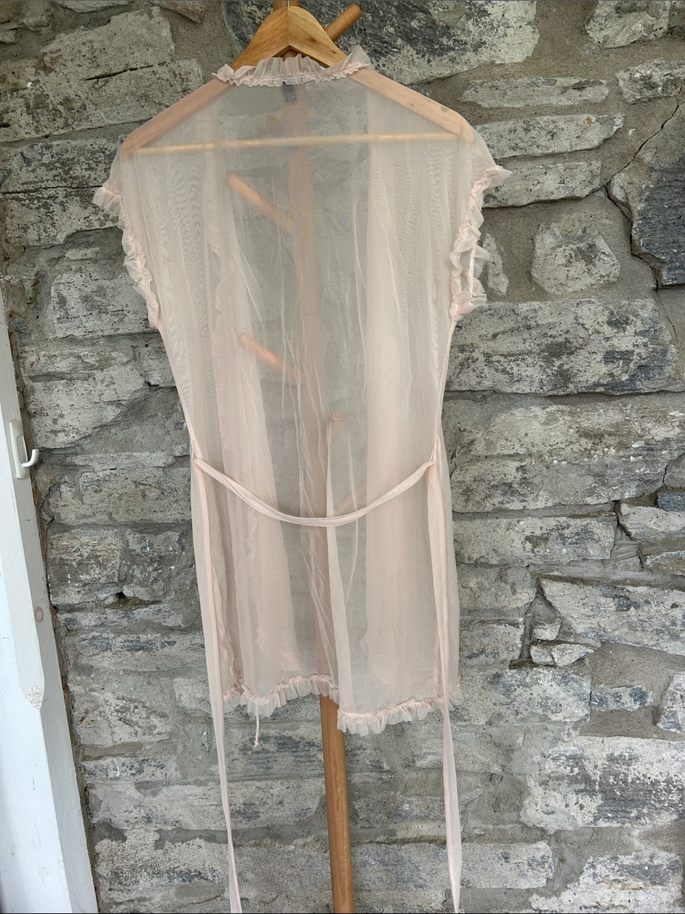 Jacob Sheer Ruffle-Trim Tie-Waist Robe in Pale Pink - Picture 2 of 6